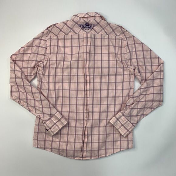 Ben Sherman Shirt Mens M Medium Pink Purple Button Up Windowpane Plaid Cotton - Picture 7 of 13